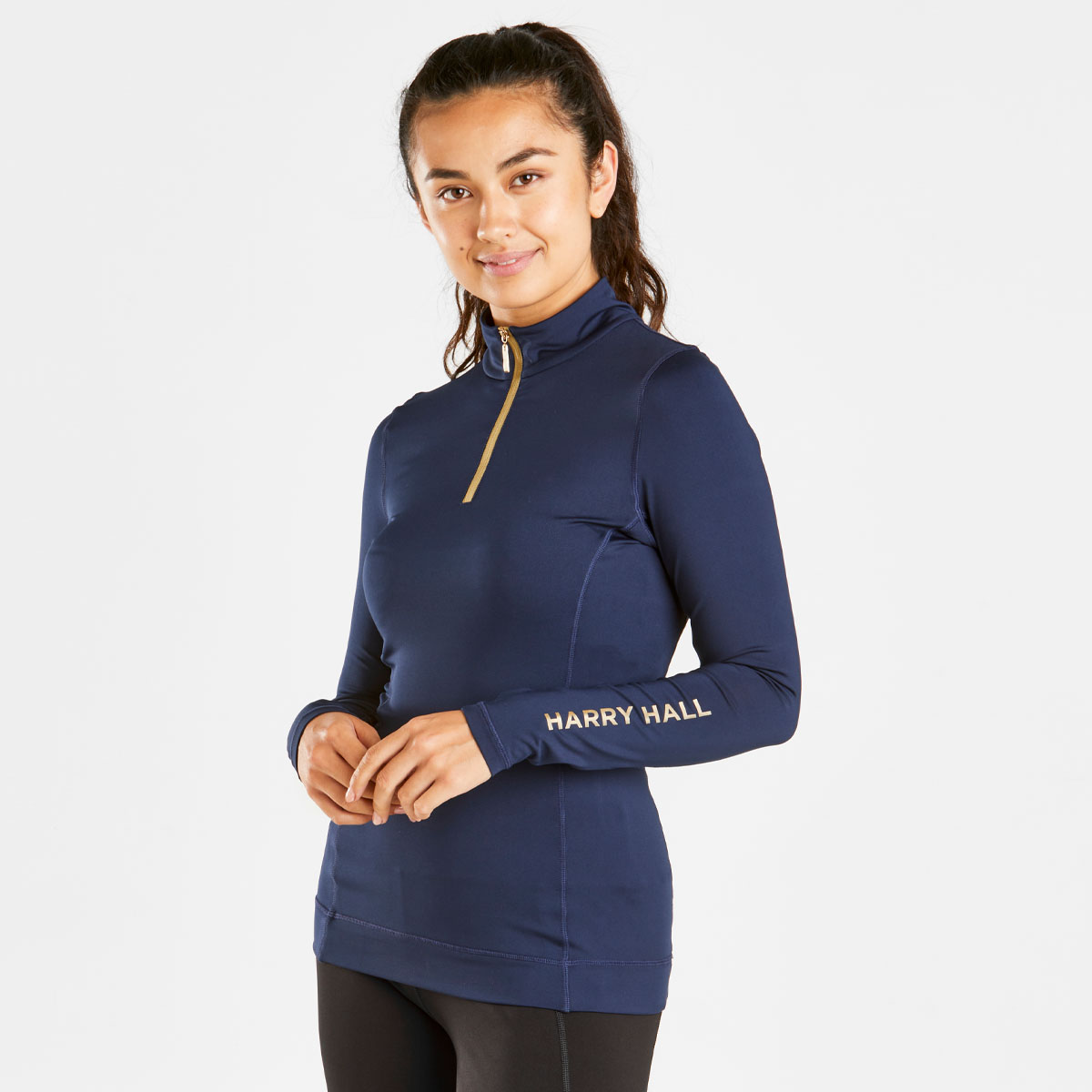 woman wearing navy blue base layer