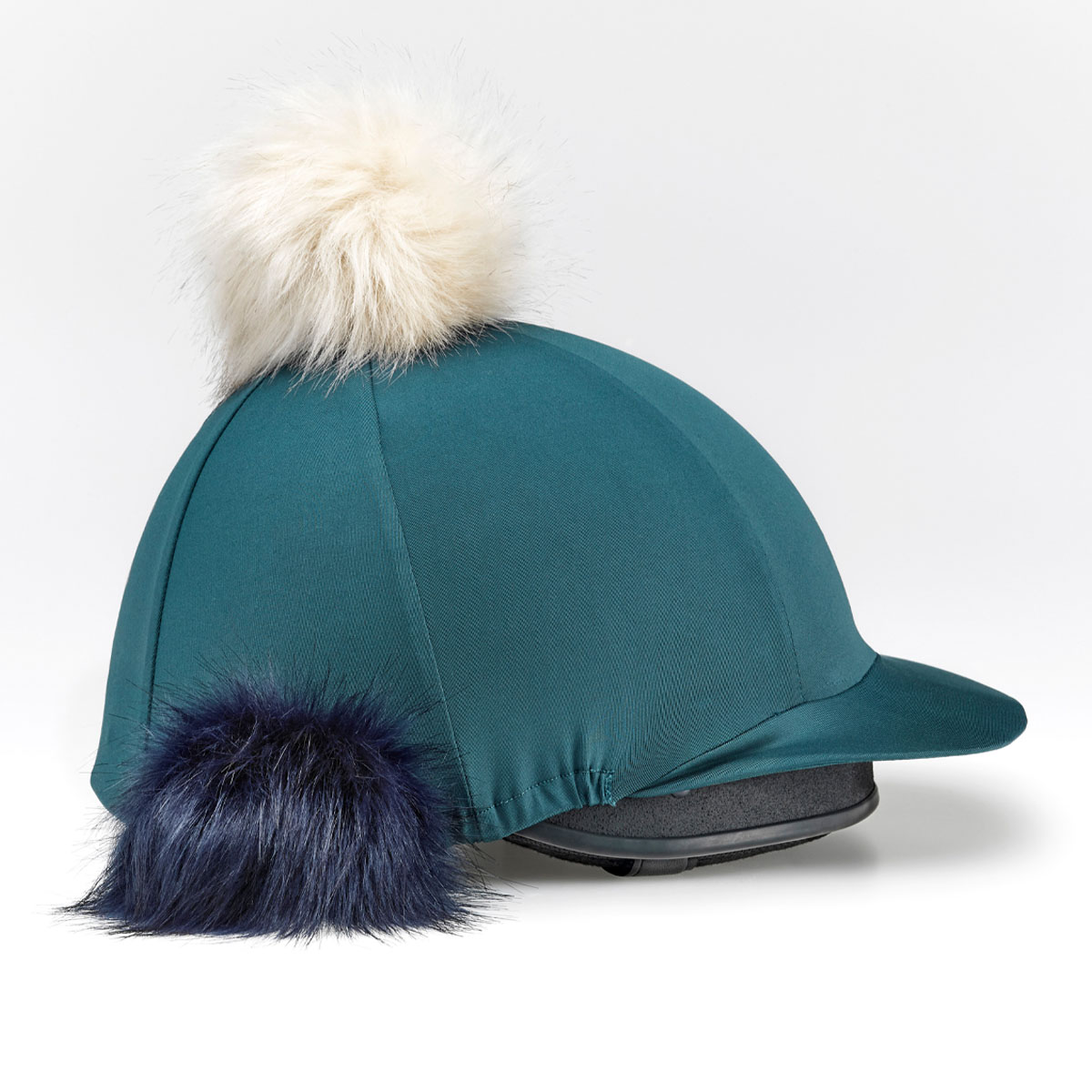 green hat silk with two faux fur bon bons